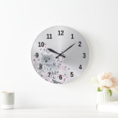 Cute Owl and Cherry Blossom Silver Grote Klok (Huis)
