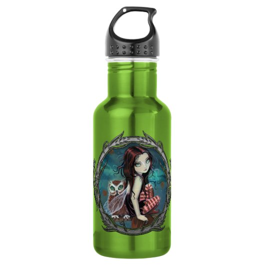 Cute Owl and Fairy Fantasy Art Waterfles (Voorkant)