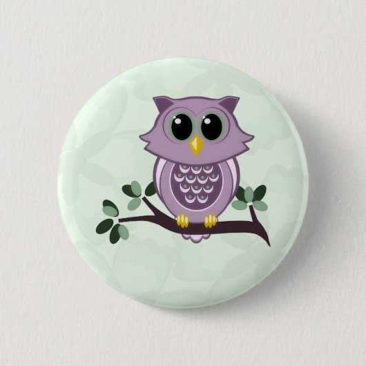 Cute Owl and Flowers Button (Voorkant)