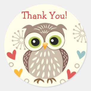 Cute Owl and Hearts Bedankt Stickers