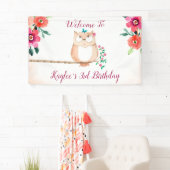 Cute Owl and Pink Floral Birthday Spandoek (Insitu)