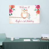 Cute Owl and Pink Floral Birthday Spandoek (Beurs)