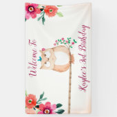 Cute Owl and Pink Floral Birthday Spandoek (Verticaal)