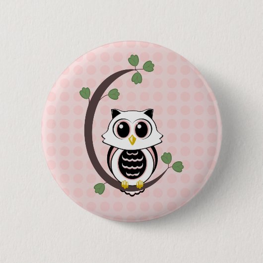 Cute Owl and Polka Dots Button (Voorkant)