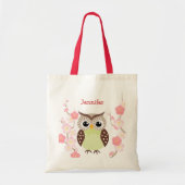 Cute Owl and Ume Flower Canvas tas (Voorkant)