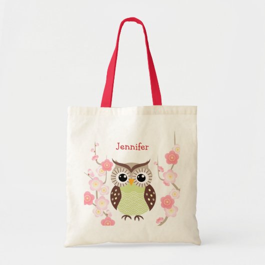 Cute Owl and Ume Flower Canvas tas (Voorkant)