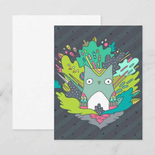 Cute Owl Art | Dierontwerp Kaart (Voorkant / Achterkant)