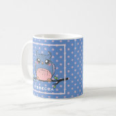 Cute Owl Art Dotty Personalised Blue and Pink  Koffiemok (Voorkant links)