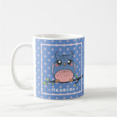 Cute Owl Art Dotty Personalised Blue and Pink  Koffiemok (Links)