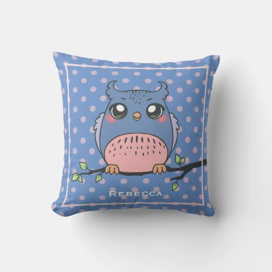 Cute Owl Art Dotty Personalised Girls Kussen (Voorkant)