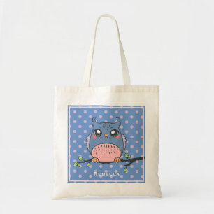 Cute Owl Art Dotty Personalized Girls Tote Bag