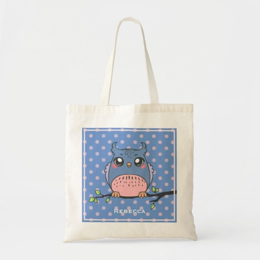 Cute Owl Art Dotty Personalized Girls Tote Bag (Voorkant)