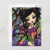 Cute Owl Asian Mermaid Fantasy Art Briefkaart (Voorkant / Achterkant)