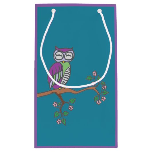 Cute Owl at Night Illustration Blue Klein Cadeauzakje (Achterkant)