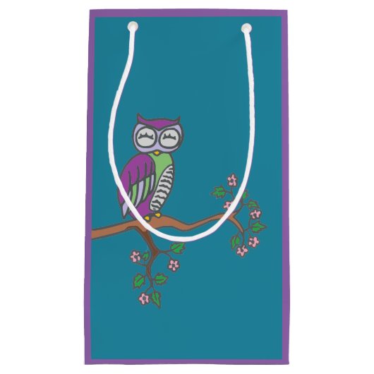 Cute Owl at Night Illustration Blue Klein Cadeauzakje (Voorkant)