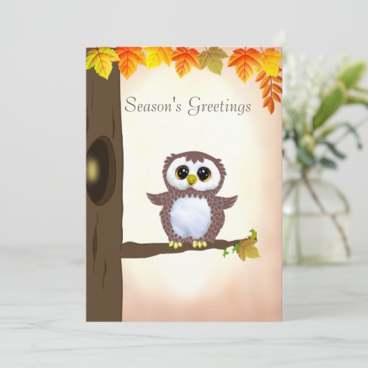 Cute Owl Autumn Season's Greetings Kaart (Staand voorkant)