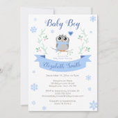 Cute owl baby boy winter babyshower kaart (Voorkant)