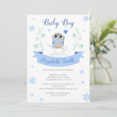 Cute owl baby boy winter babyshower kaart (Staand voorkant)