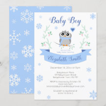Cute owl baby boy winter babyshower