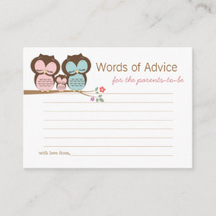 Cute Owl Baby Girl Advice Enclosure Informatiekaartje