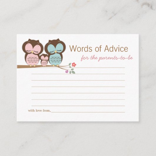 Cute Owl Baby Girl Advice Enclosure Informatiekaartje (Voorkant)