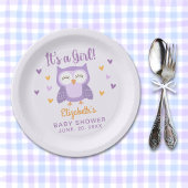 Cute Owl Baby Shower Girl Papieren Bordje