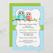 Cute Owl Baby shower Invitation / Blue Green Kaart (Voorkant / Achterkant)