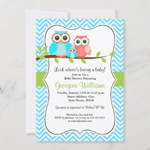 Cute Owl Baby shower Invitation / Blue Green Kaart