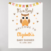 Cute Owl Baby Shower Invitation – 'It's a Boy' Poster (Voorkant)