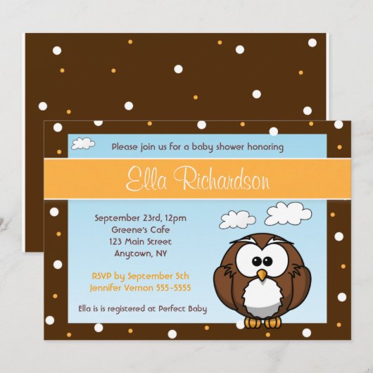 Cute Owl Baby shower Invitation Kaart (Voorkant / Achterkant)
