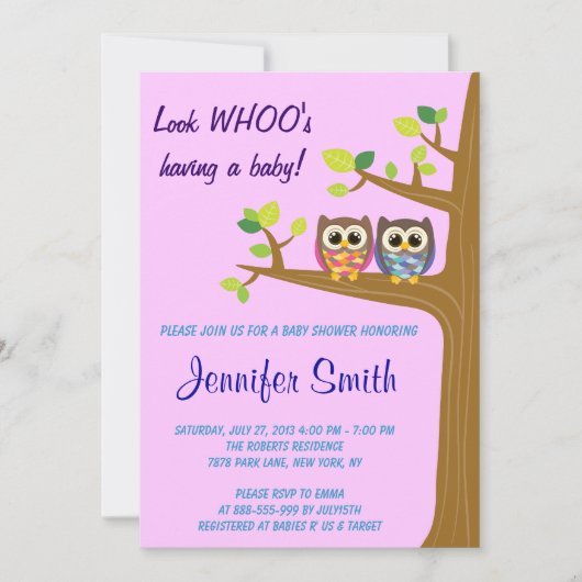 Cute Owl Baby shower Invitation Kaart (Voorkant)