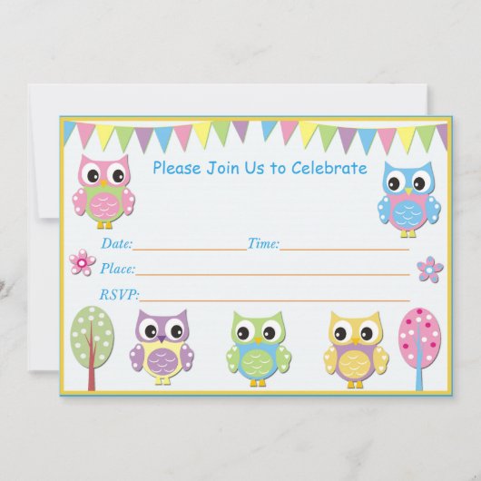 Cute Owl Baby shower Invitation Pink & Paars Kaart (Voorkant)