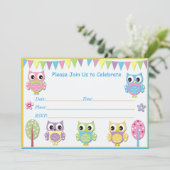 Cute Owl Baby shower Invitation Pink & Paars Kaart (Staand voorkant)