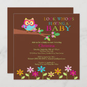 Cute Owl Baby Shower Invitations Kaart (Voorkant / Achterkant)