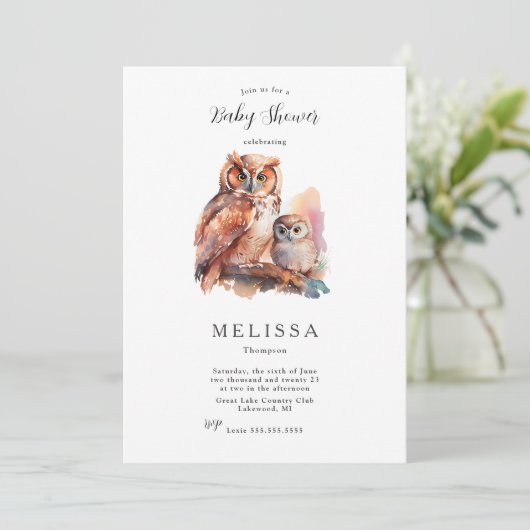 Cute Owl Baby shower-uitnodiging Kaart (Staand voorkant)