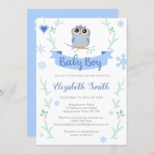 Cute owl baby winter babydouche kaart