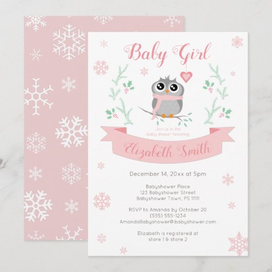 Cute owl baby winterbaby babydouche kaart (Voorkant / Achterkant)
