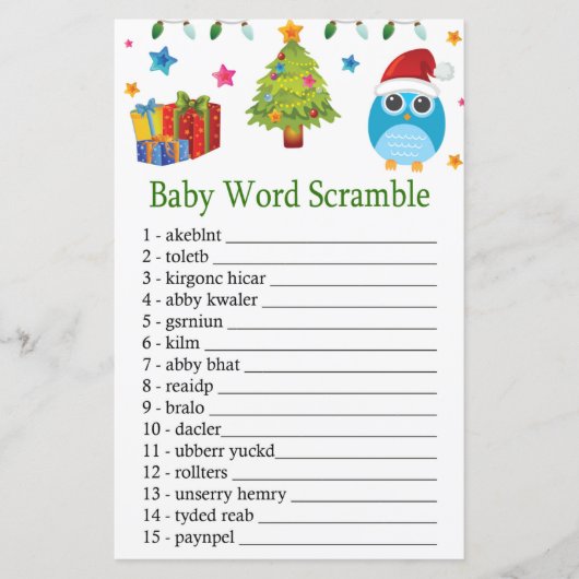 Cute Owl Baby word scramble game (Voorkant)