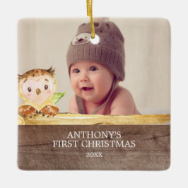 Cute Owl Baby's 1St. Fotokerstversiering Keramisch Ornament