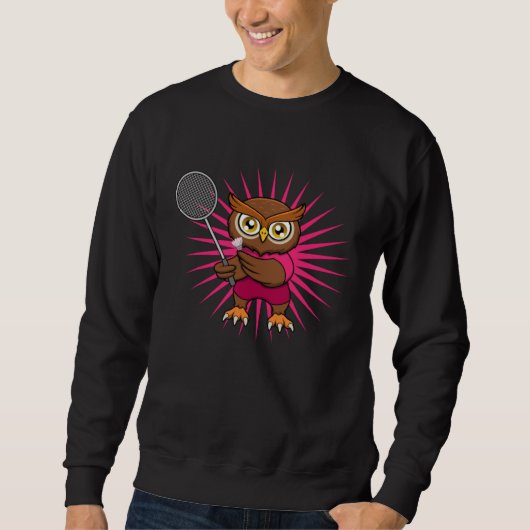 Cute Owl Badminton Player Forest Animal Sports Trui (Voorkant)