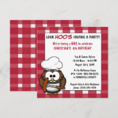 Cute Owl Barbecue Picnic Birthday Party Invitation Kaart (Voorkant / Achterkant)