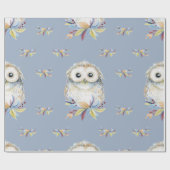Cute Owl beige and blue Grey background Cadeaupapier (Vlak)