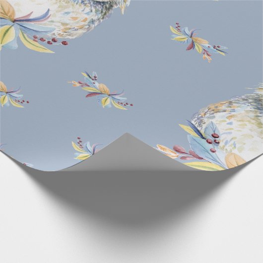 Cute Owl beige and blue Grey background Cadeaupapier (Hoek)