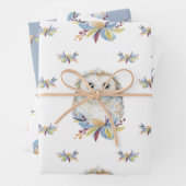 Cute Owl beige and blue waterverf Inpakpapier Vel (In situ)