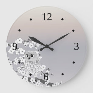 Cute Owl Beige Taupe Numbers Grote Klok