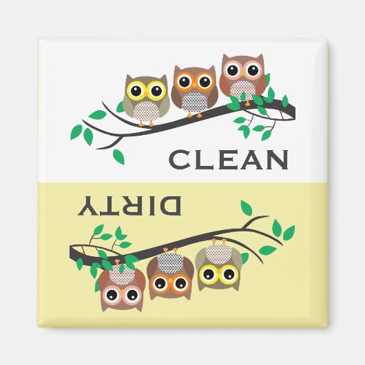 Cute Owl Bird Animal Natuur Clean Dirty Dishwasmac Magneet (Voorkant)