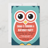 Cute Owl Bird Birthday Invitation Kaart for Kids (Voorkant)