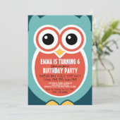 Cute Owl Bird Birthday Invitation Kaart for Kids (Staand voorkant)