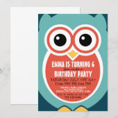 Cute Owl Bird Birthday Invitation Kaart for Kids (Voorkant / Achterkant)