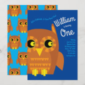 Cute Owl Bird Kinder 1st Birthday Party Invision Kaart (Voorkant / Achterkant)
